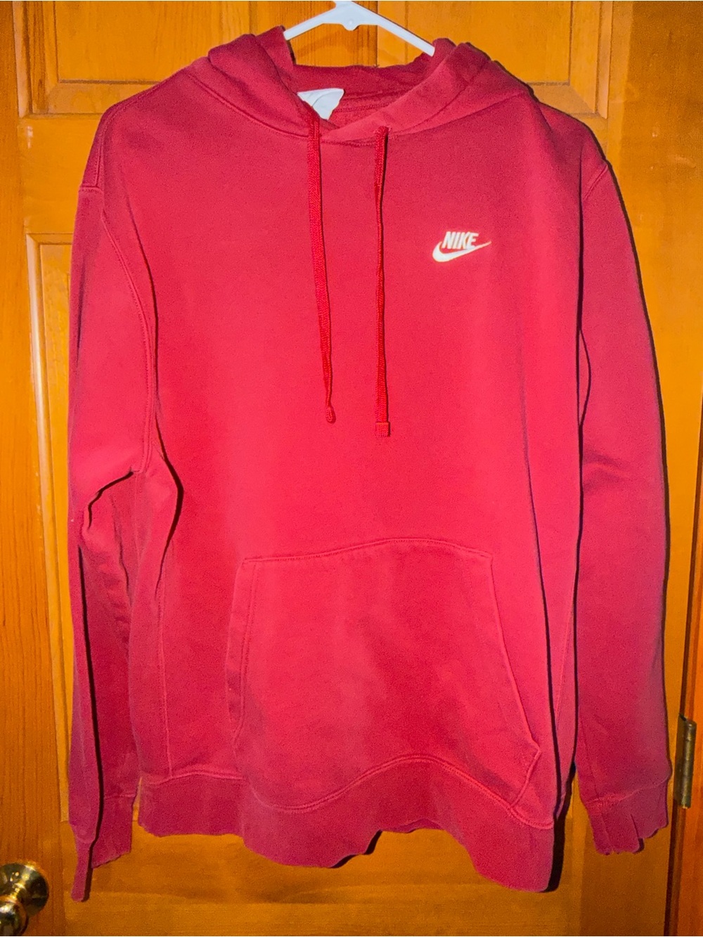 Nike Red pullover Hoodie with White Swoosh men’s large